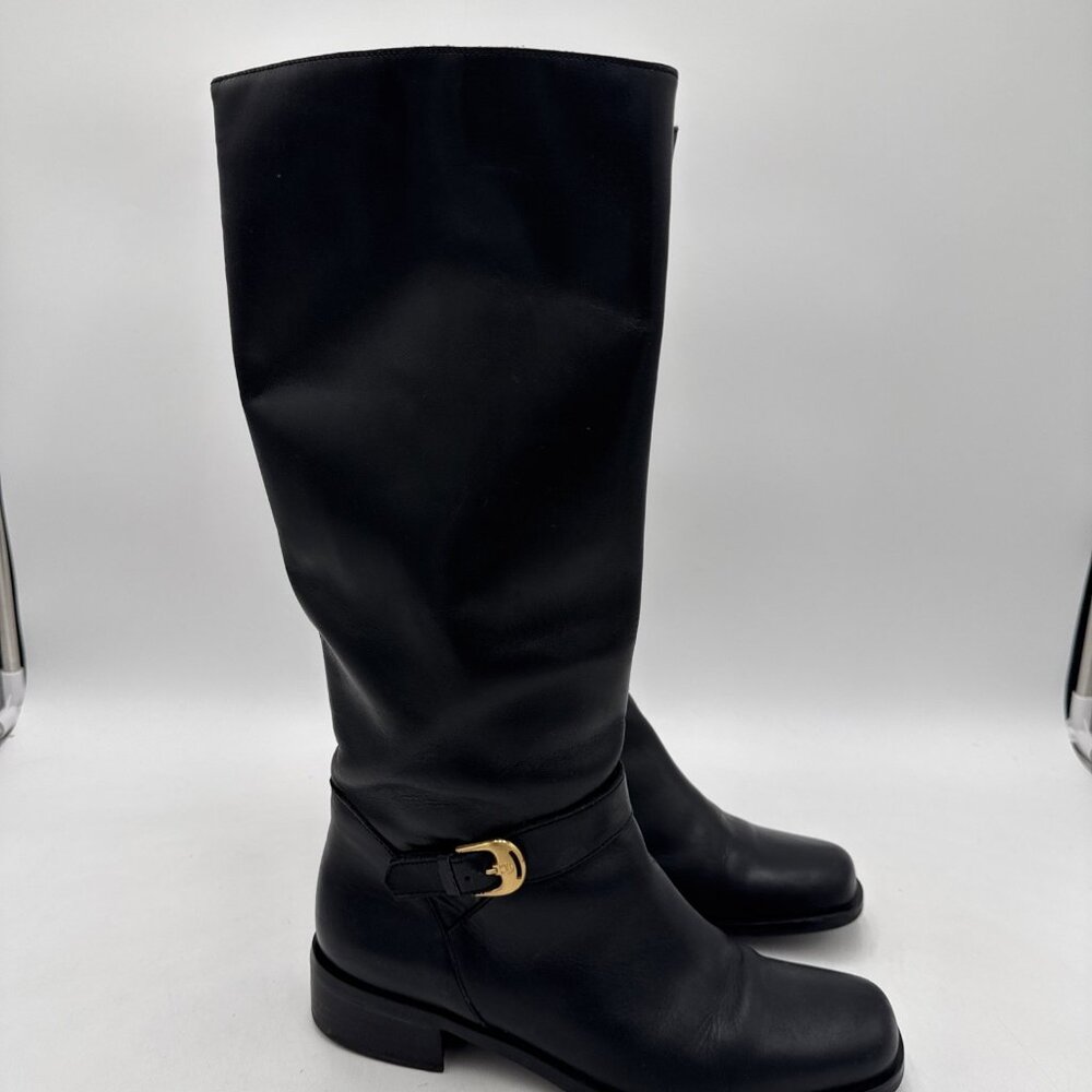 Etienne Aigner Boots Womens Size 7.5 Black Leather Tall Riding Equestrian Legacy - Picture 3 of 12